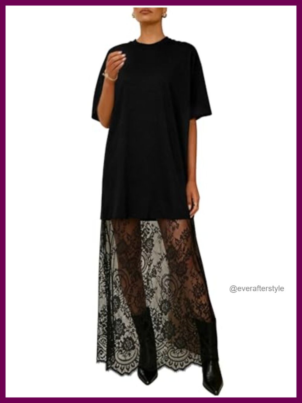 Womens Short Sleeve Crewneck Lace Patchwork Maxi Dress T Shirt Boho